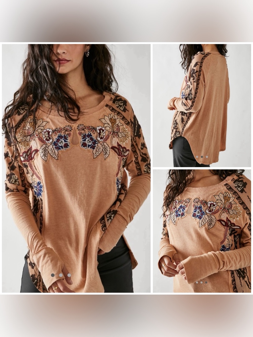 NWOT Free People Tall Tales Top - tan combo - Medium